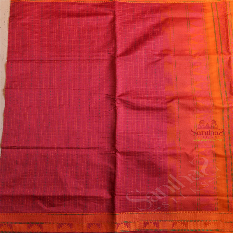 SILK COTTON SAREE WITH CHECKS & BUTTAS IN MEGENTA COLOUR