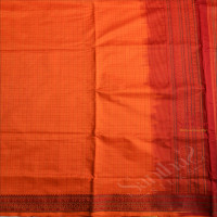  SILK COTTON SAREE WITH CHECKS & BUTTAS IN TIGER ORANGE COLOUR