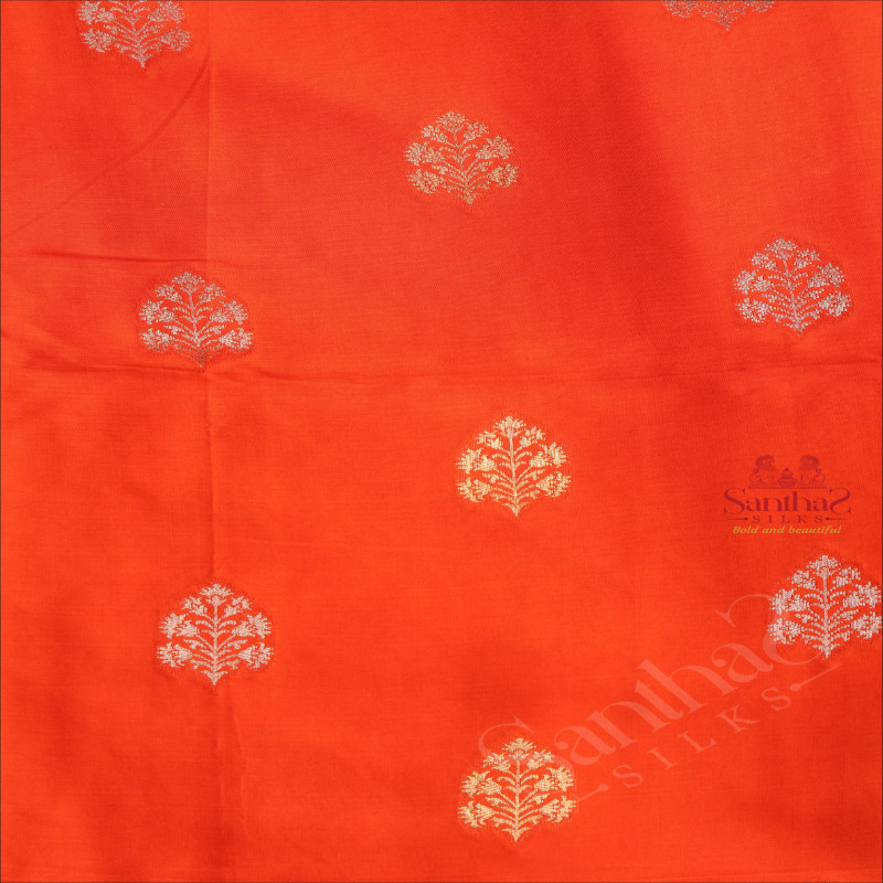 SATIN BANARAS SAREE IN RUST ORANGE COLOUR 