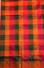 9 YARDS SILK COTTON SAREE WITH MULTI COLOUR CHECKED PATTERN WITH GOPURAM & MANGO MOTIFS