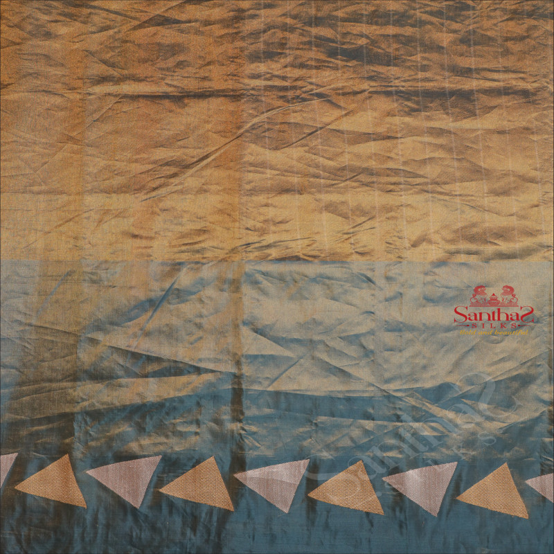 KORA KHATAN SILK SAREE IN TEAL BLUE & GOLD COLOUR MIXED WITH TRIANGLE MOTIFS