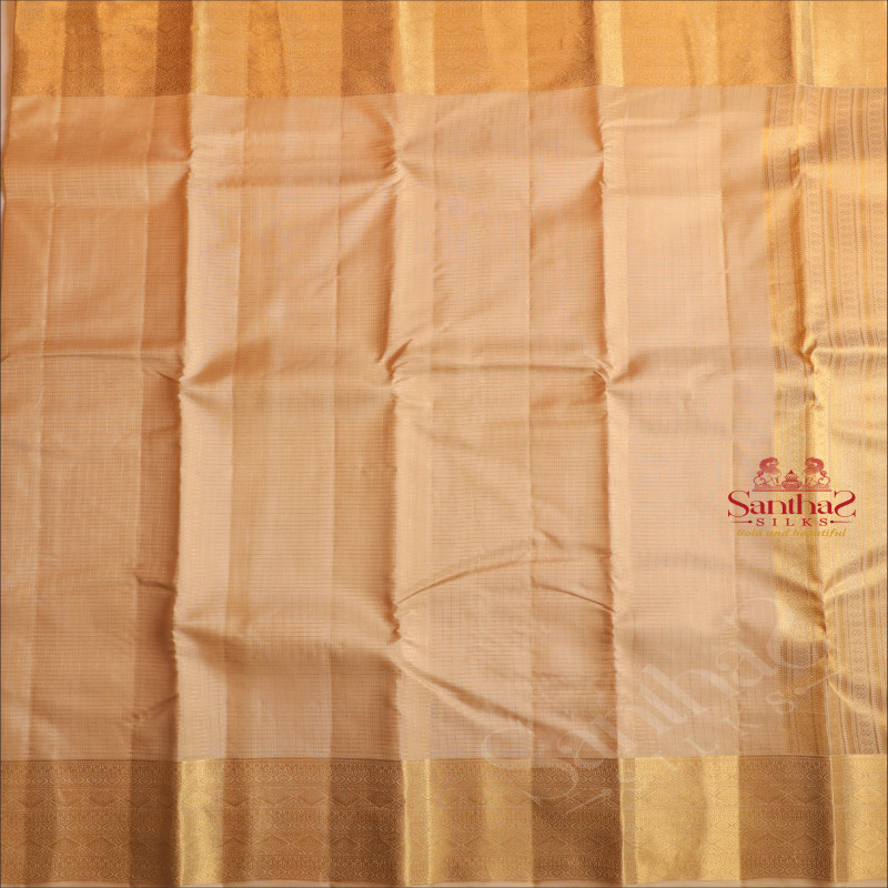 CREAM COLOUR BODY WITH GOLDEN ZARI SMALL CHECKED BOXS AND SELF COLOUR PALLU & BLOUSE