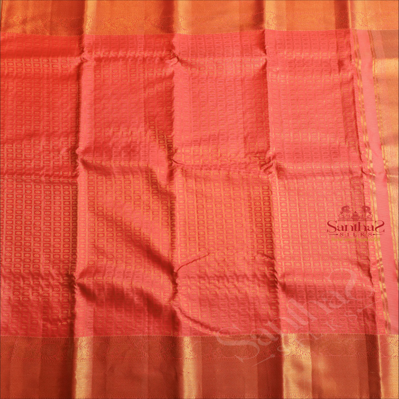 PEACH COLOUR BODY WITH GOLDEN ZARI 1000 BUTTAS IN BOXES AND SELF COLOUR PALLU & BLOUSE