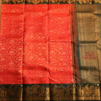 ORANGE COLOUR BODY WITH GOLDEN ZARI HEAVY DESIGN AND CONTRAST PALLU & BLOUSE