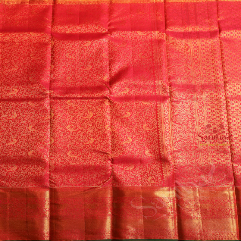 RANI PINK COLOUR BODY WITH GOLDEN ZARI HEAVY DESIGNS AND SELF PALLU & CONTRAST BLOUSE