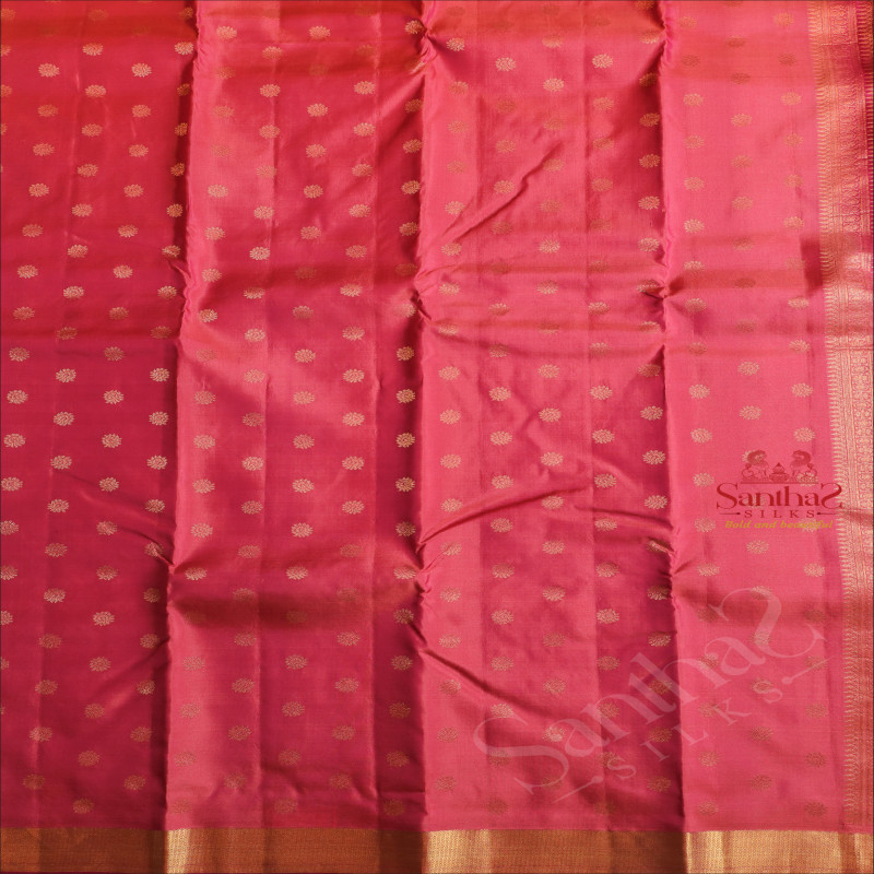 CERISE PINK COLOUR BODY WITH GOLDEN ZARI BUTTAS AND CONTRAST PALLU & BLOUSE