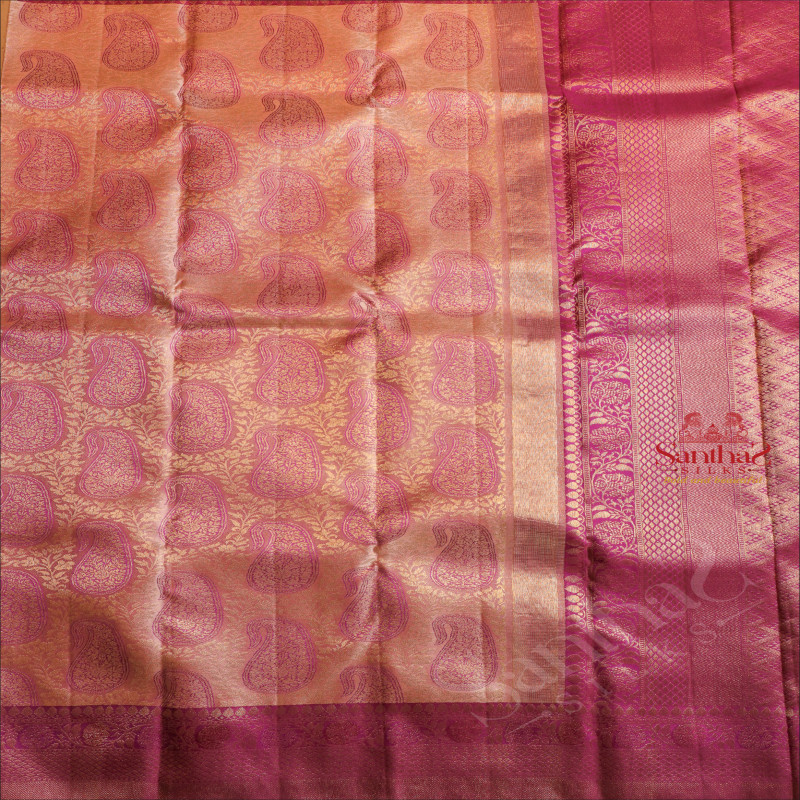 PASTEL PINK COLOUR BODY WITH GOLDEN ZARI FANCY DESIGNS & MANGO MOTIFS AND CONTRAST PALLU & BLOUSE