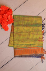 GREEN COLOUR BODY WITH THREAD STRIPS WITH CONTRAST BLOUSE & BORDER