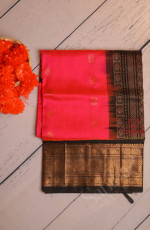 PINK COLOUR BODY WITH GOLDEN ZARI ANNAM BUTTA WITH CONTRAST BLOUSE & BORDER