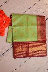 pistha-green-colour-body-with-golden-zari-chakkaram-butta-with-contrast-blouse-border