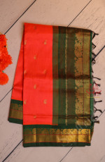 ORANGE COLOUR BODY WITH GOLDEN ZARI MANGO BUTTA WITH CONTRAST BLOUSE & BORDER