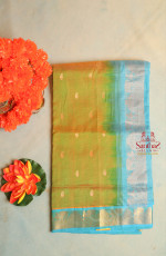 DUAL SHADE GREEN COLOUR BODY WITH GOLDEN ZARI MANGO BUTTA WITH CONTRAST BLOUSE & BORDER