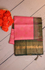 BABY PINK COLOUR BODY WITH GOLDEN ZARI ANNAM CHAKKARAM BUTTA WITH CONTRAST BLOUSE & BORDER