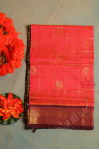 light-pink-colour-checked-body-with-golden-zari-annam-butta-with-contrast-blouse-border