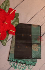 BLACK COLOUR BODY WITH GOLDEN ZARI BUTTA WITH CONTRAST BLOUSE & BORDER