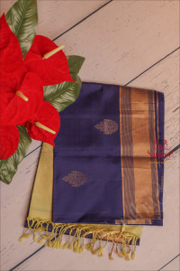 pepsi-blue-colour-body-with-golden-zari-butta-with-contrast-blouse-border