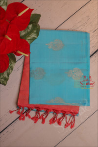pacific-blue-colour-body-with-golden-zari-butta-with-contrast-blouse-border