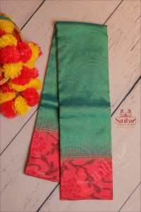 green-colour-body-with-golden-zari-embosed-with-contrast-blouse-border