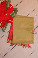 SWAMP GREEN COLOUR BODY WITH GOLDEN ZARI BUTTAWITH CONTRAST BLOUSE & BORDER