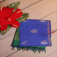 pepsi-blue-colour-body-with-golden-zari-peacock-butta-with-contrast-blouse-border