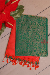 green-colour-body-with-golden-zari-floral-pattern-with-contrast-blouse-border