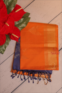 mustard-yellow-colour-body-with-golden-zari-butta-with-contrast-blouse-border