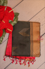 BLACK COLOUR BODY WITH GOLDEN ZARI BUTTA WITH CONTRAST BLOUSE & BORDER