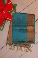 BLUE COLOUR BODY WITH GOLDEN ZARI BUTTA WITH CONTRAST BLOUSE & BORDER