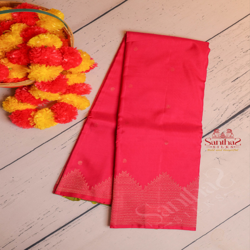 BORDERLESS PINK COLOUR BODY WITH GOLDEN ZARI BUTTA WITH CONTRAST BLOUSE