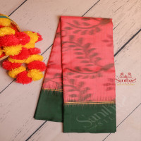 pink-colour-body-with-pochamballi-pattern-with-contrast-blouse-border