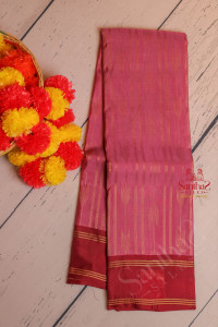 dark-pink-colour-body-with-golden-zari-strips-with-contrast-blouse-border