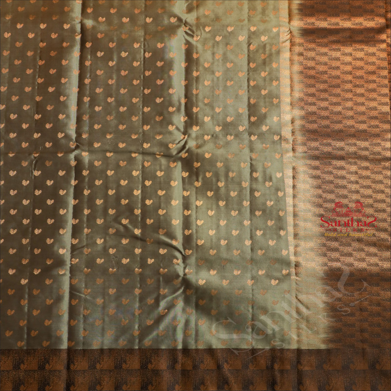 MIDDLE GREEN COLOUR BODY WITH GOLDEN ZARI BUTTAS AND CONTRAST PALLU & BLOUSE