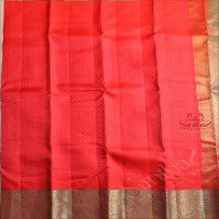 TOMATO RED COLOUR BODY WITH GOLDEN ZARI BUTTAS & SMALL CHECKED BOX AND CONTRAST PALLU & BLOUSE
