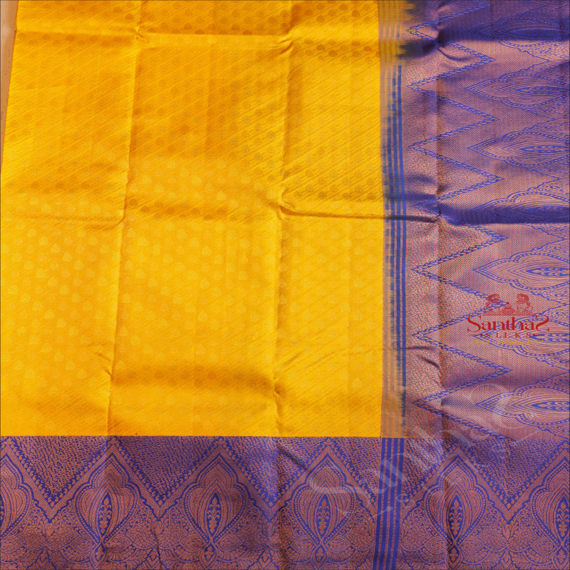 BRIGHT YELLOW COLOUR BODY WITH GOLDEN ZARI BUTTAS AND CONTRAST PALLU & BLOUSE