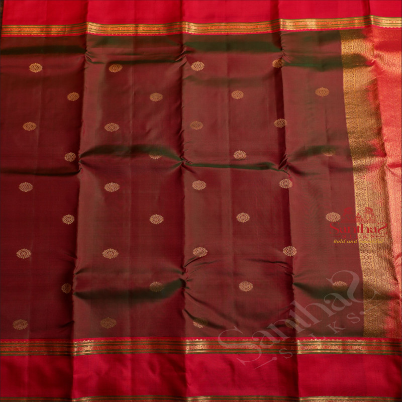 DOUBLE SHADE OF GREEN & MAGENTA COLOUR BODY WITH GOLDEN ZARI CHAKRA MOTIFS AND CONTRAST PALLU & BLOUSE