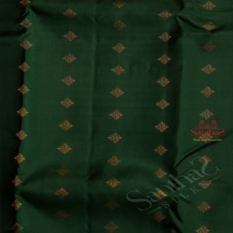DARK GREEN COLOUR BODY WITH GOLDEN ZARI BUTTAS AND CONTRAST PALLU & BLOUSE