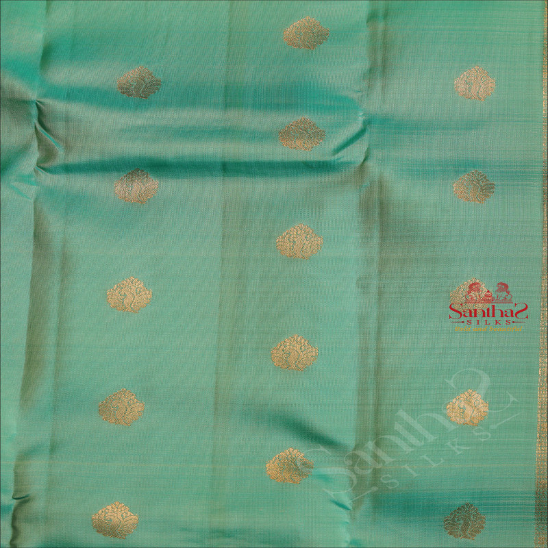 AQUA GREEN COLOUR BODY WITH GOLDEN ZARI BUTTAS AND SELF COLOUR PALLU & BLOUSE