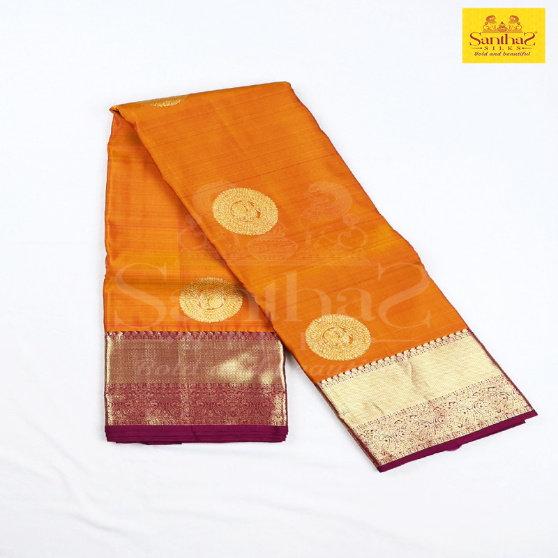 Mustard Yellow Pure Silk with Contrast Maroon Border