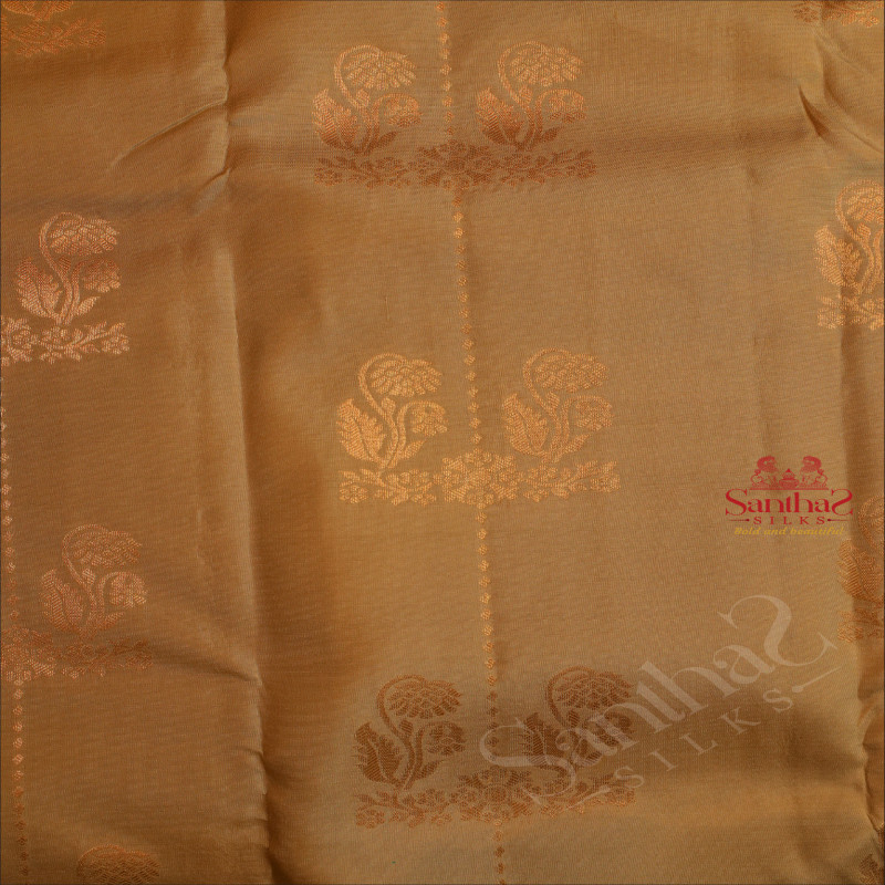 VEGAS GOLD COLOUR BODY WITH GOLDEN ZARI FLOWER MOTIFS AND CONTRAST PALLU & BLOUSE