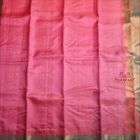 PINK COLOUR BODY WITH GOLDEN ZARI STRIPS EMBOSED WITH CONTRAST BLOUSE & BORDER