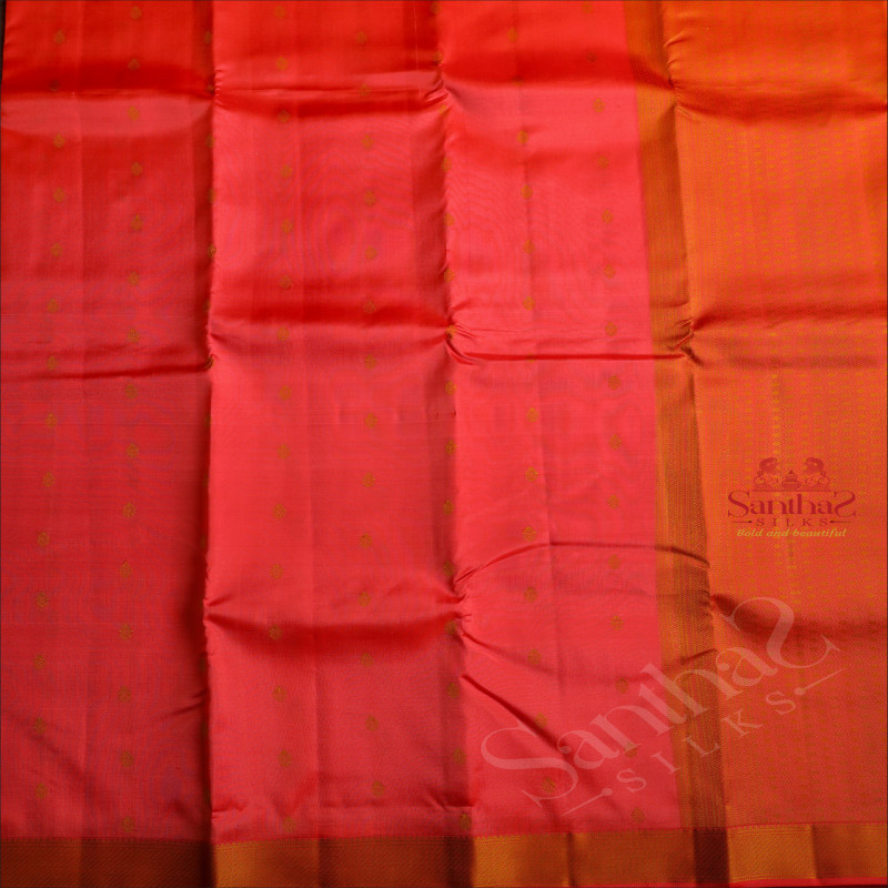 DARK PEACH COLOUR BODY WITH MUSTARD COLOUR THREAD BUTTAS AND SELF COLOUR PALLU & BLOUSE