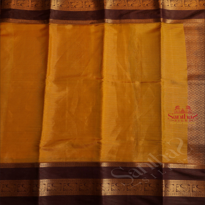 MUSTARD COLOUR BODY WITH VAIRA OOSI PATTERN STRIPS AND CONTRAST PALLU & BLOUSE