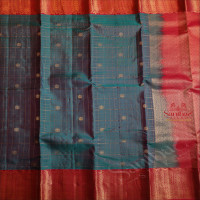 OCEAN BLUE COLOUR CHECKED BODY WITH ZARI BUTTA WITH CONTRAST BLOUSE & BORDER