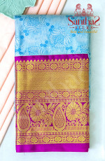 SKY BLUE COLOUR BODY IN FLORAL BUTTA WITH CONTRAST BLOUSE & BORDER