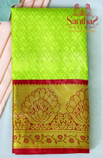 FLOURESCENT GREEN BODY IN FLORAL PATTERN WITH  CONTRAST BLOUSE & BORDER