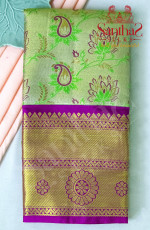 GREEN COLOUR BODY IN TISSUE FLORAL PATTERN WITH CONTRAST BLOUSE & BORDER