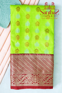 meenakshi-green-body-in-zari-butta-with-contrast-blouse-border