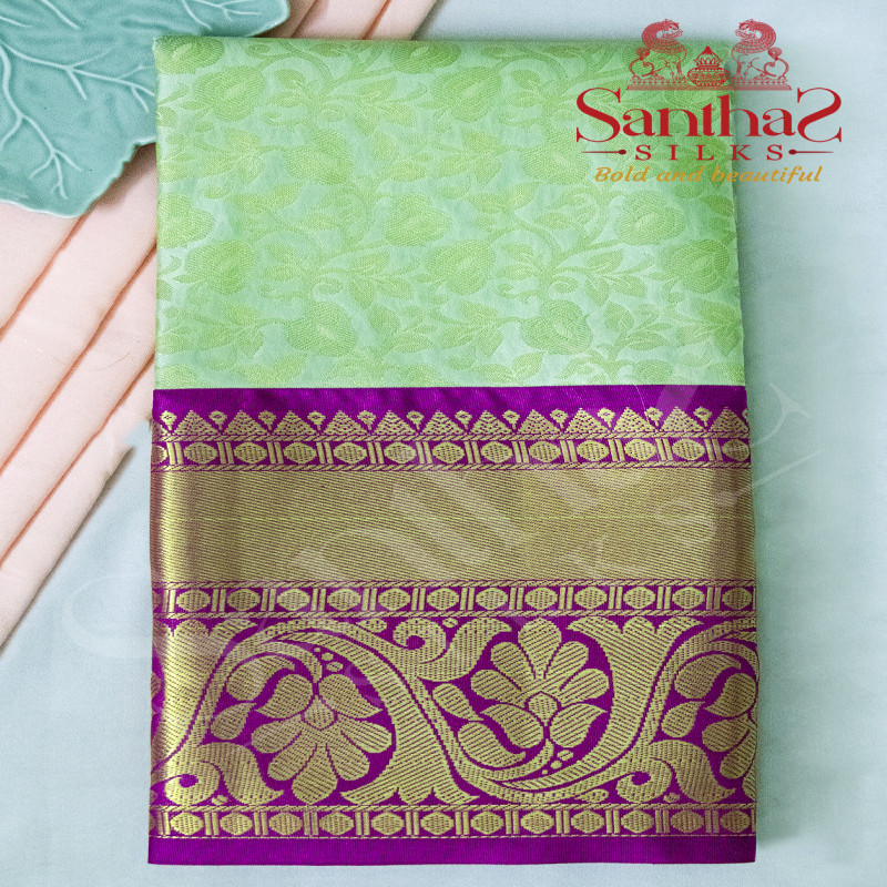 PISTA GREEN BODY IN FLORAL PATTERN WITH CONTRAST BLOUSE & BORDER