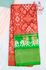 ORANGE COLOUR BODY IN IKKAT PRINT WITH CONTRAST BLOUSE