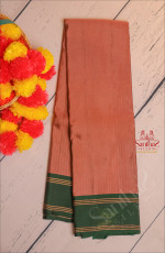 DARK PEACH COLOUR BODY WITH GOLDEN ZARI STRIPS WITH CONTRAST BLOUSE & BORDER